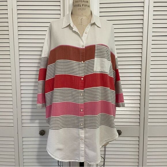 Holding Horses Monroe Oversized Buttoned Down Multi Striped Shirt Sz-M/L - Picture 1 of 11
